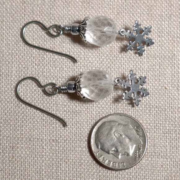 Hand Crafted Handmade Earrings Snowflake Earrings with Frosted Czech Gla… - Picture 3 of 5
